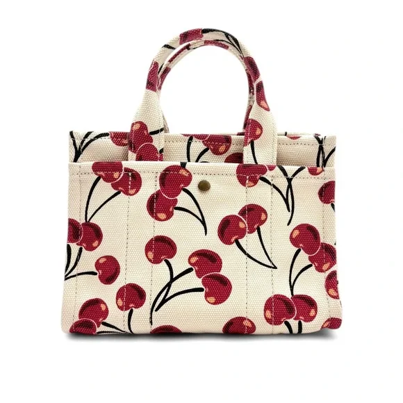 NEW COACH Mini Cargo Cherry Print Canvas Tote Bag 20 in Chalk/Multi - Picture 11 of 14